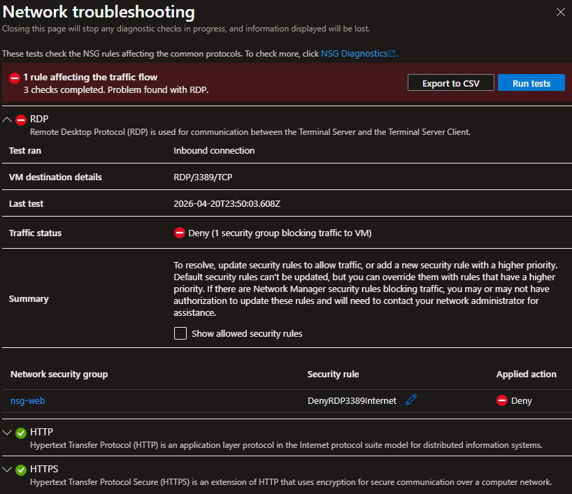 NSG blocking RDP